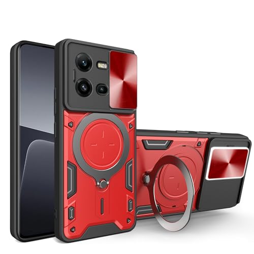 Lucyliy Funda para Vivo X80 Lite Case Carcasa Soporte [con Protector de Pantalla de Cristal Templado] Red
