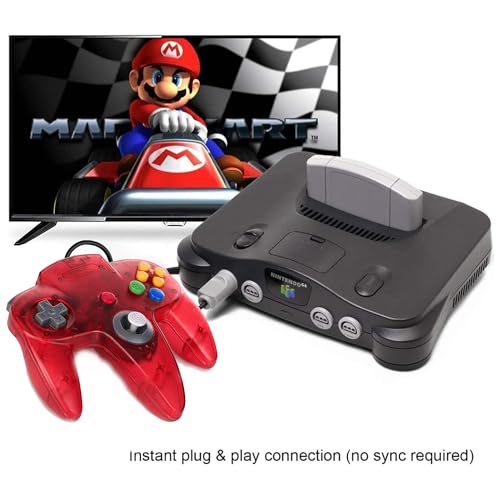 Image of KIWITATA 2 Pack Classic N64 Controller, Remote Wired N64 Joystick Gamepad Replacement Controller for Retro N64 System Video Games Console Transparent Red