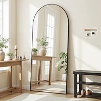 Antok 180x68cm Ganzkörperspiegel, Gewölbter Standspiegel, Rahmen aus Aluminiumlegierung, Bruchsicheres Glas, Bodenspiegel für Wohnzimmer, Ankleide, Schwarz