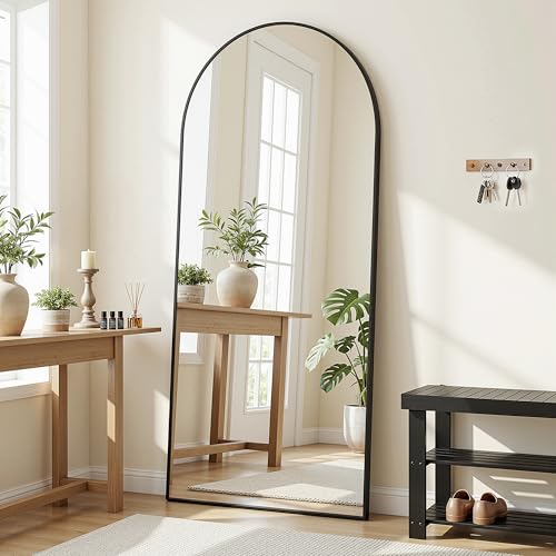 Antok 180x68cm Ganzkörperspiegel, Gewölbter Standspiegel, Rahmen aus Aluminiumlegierung, Bruchsicheres Glas, Bodenspiegel für Wohnzimmer, Ankleide, Schwarz