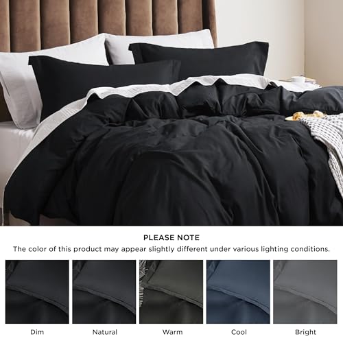 Bedsure Duvet Cover Queen Size - Soft Double Brushed Bedding Set for Kids & Adults, Zipper Closure, 3 Pieces, Includes 1 Duvet Cover (90"x90") & 2 Pillow Shams, NO Comforter, Black