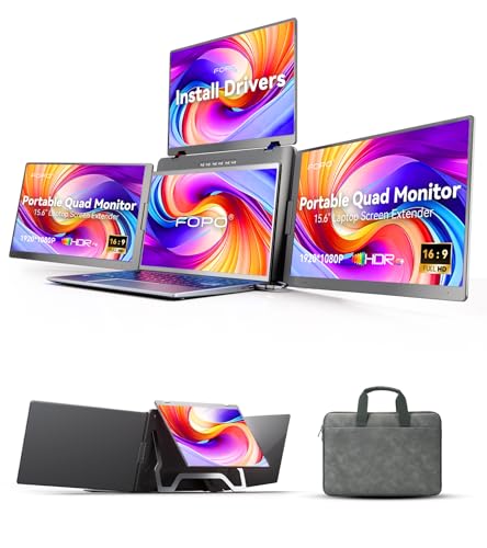 Image of 15.6 inch Laptop Screen Extender, Quad Monitor, FHD 1080P Portable Monitor | Laptop Extender Portable, Supports Laptops 13.6 inch- 17.3 inch, Compatible with Windows 10 /11 and MacOS M1 /M2 /M3
