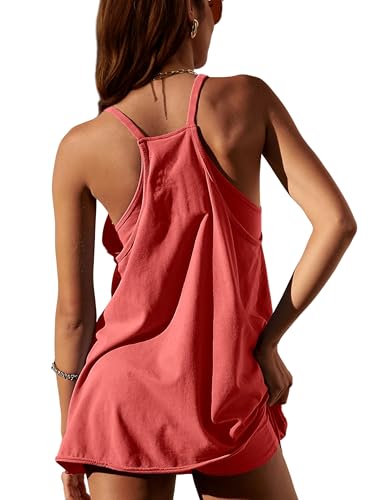 Image of Lentta Womens Athletic Sleeveless Mini Dress with Built-in Shorts V Neck Spaghetti Strap Sundress
