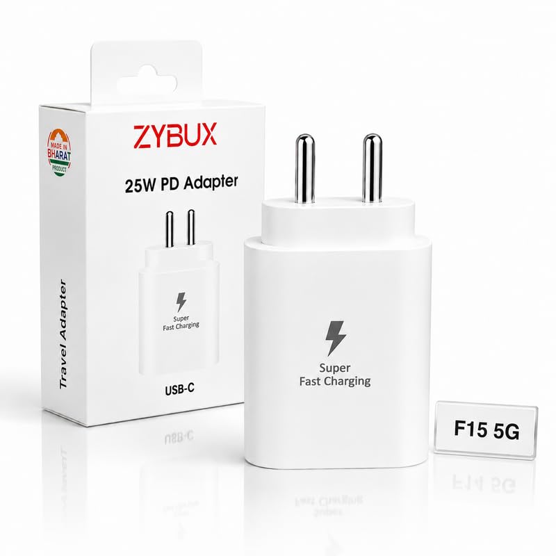 Image of 25W PD Type-C Superfast Charging Adapter Compatible with Samsung Galaxy F15|A17|A15|A16|A14|M14|M15|M16|M17|M17e| F14|F16|F17|F70e | 25Watt Fast Charger Adaptor, White
