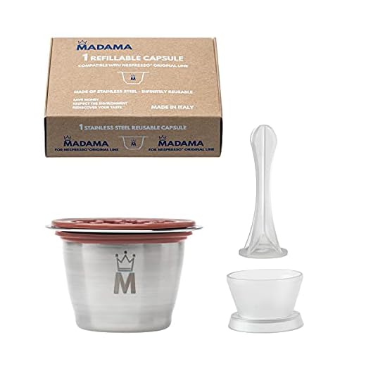 Madama - Cápsula de café Nespresso recargable, reutilizable y compatible. Acero inoxidable y silicona apta para alimentos. 100 % fabricado en Italia. Paquete de una cápsula