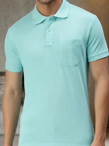 Image of Lux Cozi Men's Polo T-Shirt Regular Fit Half Sleeves with Pocket | Cotton Blend Polo Neck Collar T-Shirt for Men | Casual, Office Comfortable Breathable T-Shirt | Stylish Plain Tee