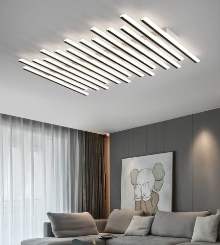 Susuo Modern Close To Ceiling Light Fixtures, 43" W Linear Style Led Dimmable Chandeliers Acrylic Flush Mount Light For Dining Room Living Room, 3 Colors, 120 Watts, 15 Lights #TOP6