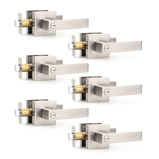 Gobrico Pack of 6 Square Door Handles Levers, Bedroom and Bathroom Privacy Locks Satin Nickel Finished, Keyless Interior Door Locksets Door Knobs