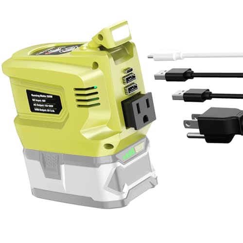 Ecarke 200W Portable Power Inverter Compatible with Ryobi 18V Battery, DC 18V to AC 110V Power Station with 1 AC Outlet, 2 USB, 1 Type-C & LED Light, for Outdoor Emergency Use (No Battery)