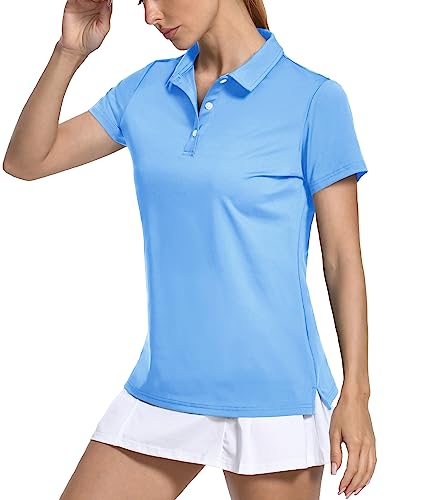 KEFITEVD Women's Summer Polo Shirts Short Sleeve Golf Tennis Top UPF 50+ Quick Dry Sport Polo Shirt,Waterfall Blue,XL