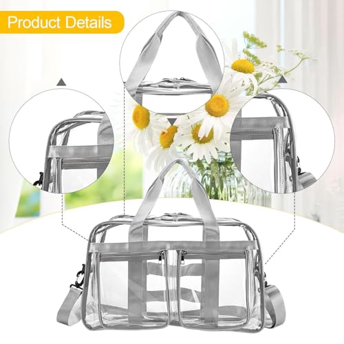Clear Tote Bag Large Capacity Travel Duffle Pouch for Sports Shopping Hiking, Light Gray4