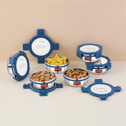 Image of HAZEL Stainless Steel Storage Containers for Kitchen, Air Tight, 360 Ml, Tiffin Box Set of 6