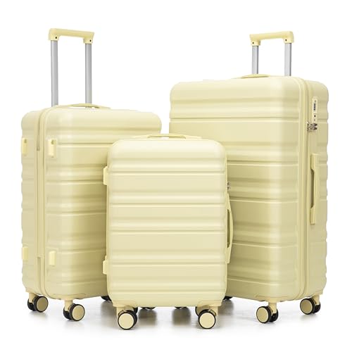 3-Piece Hardshell Spinner Luggage Set, 20/24/28 Inch Suitcases, TSA Lock, Cream Color, 360° Wheels2