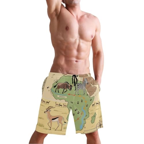 Men's Swim Trunks Quick Dry Swimming Shorts with Pocket African Wildlife Migration Routes Map Swimsuit Trunks4