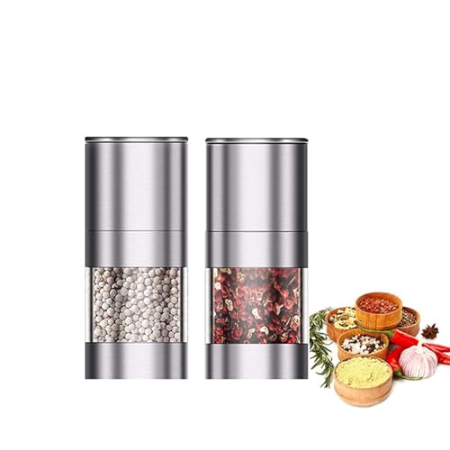 Rozhuhro Juego de molinillos manuales de Sal y Pimienta con Grosor Ajustable, Molinillo de Pimienta Manual con diseño Recargable, saleros y pimenteros pequeños, para la Cocina,Plata