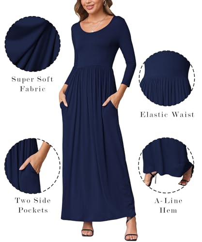 Image of EUOVMY Women's Long Sleeve Loose Maxi Dresses Casual Long Dresses with Pockets