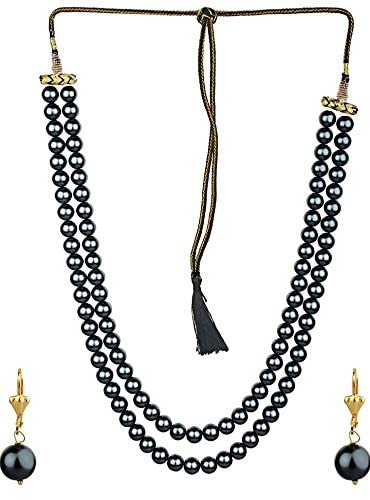 Manbhar Gems Natural Freshwater Grey Pearl with Drop Dangle Earring Necklace for Girl and Women 2 Layer Grey Mala Fashion Jewellery (B089GYCZV8) Amazon Price History, Amazon Price Tracker