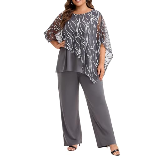 Go Mai Plus Size Mother of the Bride Pant Suits 2 Piece Set Elegant Embroidered Sequins High Low Hem Wedding Guest Outfit for Women