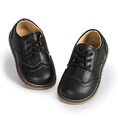 Image of Kannior Boys Girls Oxford PU Leather Shoes Little Kid Wedding Dress Shoes Toddler Lace Up Non-Slip Texture Sole Loafer Flats Classic School Uniform Walking Shoes