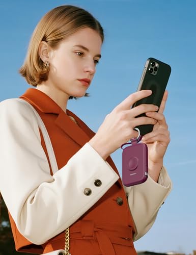 Image of RORRY CharmGo Portable Charger, 5000mAh Portable Charger Power Bank with Built-in Cables, Travel Keychain Battery Pack for Apple Watch and iPhone Air /17 /16 /15 /14 /13 /12, Burgundy