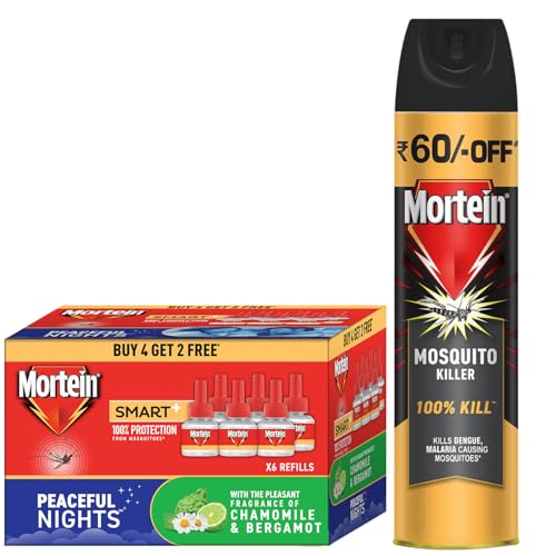 Image of Mortein Insta5 Mosquito Repellent Liquid Refill - 45ml x 6 (Buy 4 Get 2 Free) & Mortein Flying Insect Killer-Mosquito & Fly Killer Spray, 625 ml| 100% Protection against Dengue Mosquitoes