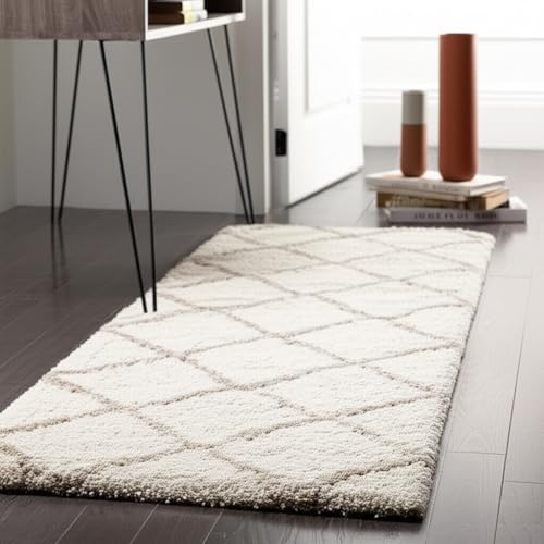 Image of Carpet for Hallway, Kitchen, and Modern InteriorsCarpetCozy Shag Runner for Living Room, Bedroom & Office Decor ETC Size 2x5 feet, Patten-Solid Ivory B