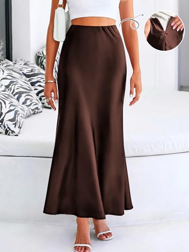 image for Prinbara Women's Satin Maxi Skirts Dressy Casual Zipped High Waisted F