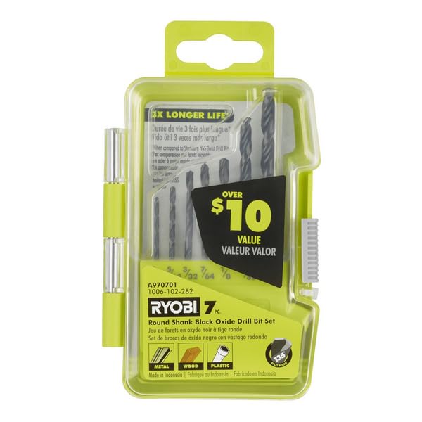 Round Shank Black Oxide Drill Bit Set. 7 Piece