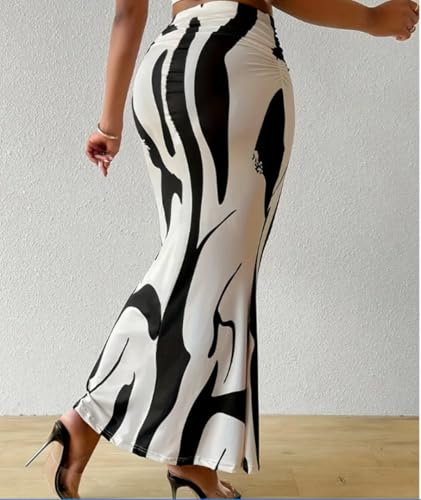 THLAI Womens Maxi Slim Zebra Elegent Skirt Slim Fishtail Daily Skirt3