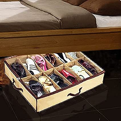 Shonpy Ladies/Kids Storage Household Shoe Bag 12 Cells Underbed Foldable Closet Organizer (Beige) (Beige) #TOP2