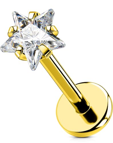 OUFER Body Piercing Titanium 18G/16G Labret Studs Lip Stud Medusa Piercing Threadless Labret Bars Push in Cartilage Helix Tragus Piercing Jewellery Flat Back Earring 6mm 8mm for Women Men