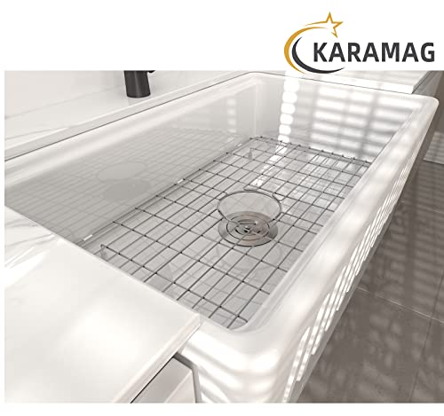 Karamag 33 Inch Workstation Farmhouse Kitchen Sink With Accessories, Reversible Apron-Front Single Bowl Kitchen Sink Ceramic White Farm Sinks Undermount For Kitchens #TOP4