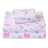 Softan Kids Bed Sheet Set, Girls Full Size Kids Sheets, Microfiber Fitted Sheet and Pillowcase, Breathable and Silky Soft, 4 Piece Colourful Bowknot Printed Full Bed Sheet