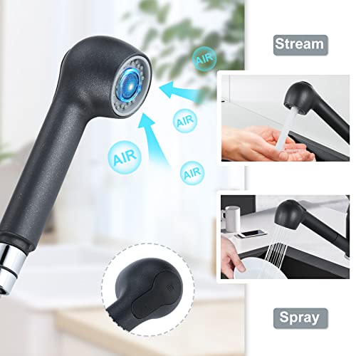 Wowow Rv Kitchen Faucet With Sprayer, Single Hole Low Arc Kitchen Sink Faucets, Single Handle Utility Sink Faucet Pull Out Kitchen Faucet With Deck Plate (Black Quartz/Metallic Black Finish) #TOP4