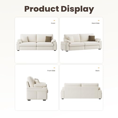 Image of MALOL 89 inch Loveseat Couch, 3 Seater Upholstered Mid-Century Mondern Love Seat with USB Type C Ports, 4 Pillows and Storage Armrest Cloud Foam Sofa for Living Room /Small Spaces, Beige