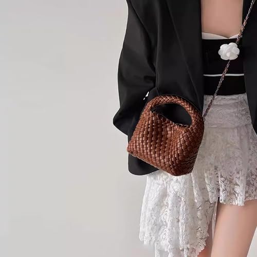 Image of JINMANXUE Fashion Mini Handbag For Women, Woven Tote Bucket Composite Bag Knitting Chain Bags, Crossbody Shoulder Purses