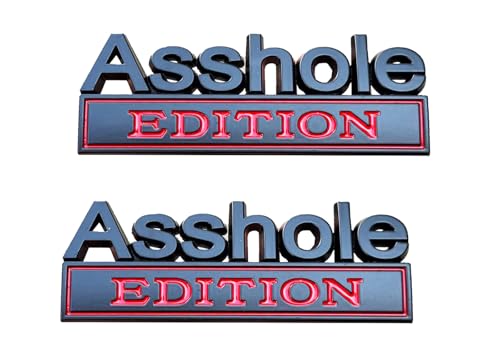 Image of Pair Set Asshole Edition Badge 3D Emblem Fit for Car Truck SUV Side Rear Front Hood Trunk Door Decal Sticker (Black Red)