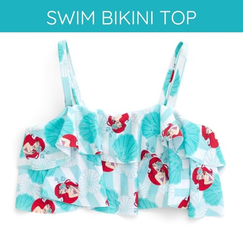 Disney Girls Ruffled Square Neck UPF 50+ Bikini Top, Bottom & Tail 3 Piece Swim Set Little Kid to Big Kid Sizes (4-10-12)2