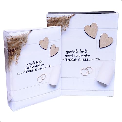 Estojo Imantado Álbum 100 Fotos 15x21 VOCÊ E EU Aliança Namorados Casamento Bodas Enlace