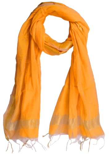 Image of YOUTHQUAKE Women's Chanderi Plain Silk Dupatta with Golden Border & Tassels