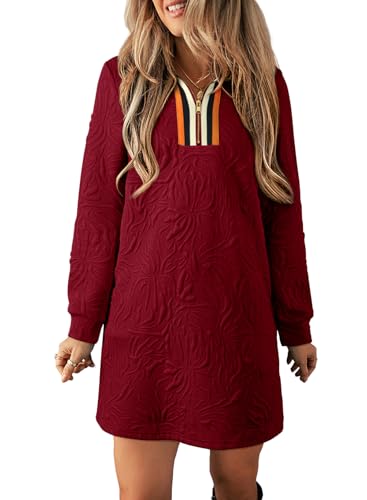 Image of BLENCOT Women's Dress Zip Up Stand Neck Pullover Sweatshirt Mini Dresses