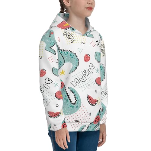 Music Lover Dinosaur Kids Pullover Hoodies Boys Sweatshirts Girls Athletic Clothes with Pocket3