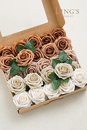 Ling's Moment Artificial Flowers Autumn Orange Ombre Color Foam Fake Roses With Stems 25Pcs For Diy Wedding Bouquets Bridal Shower Centerpieces Party Decorations #TOP1
