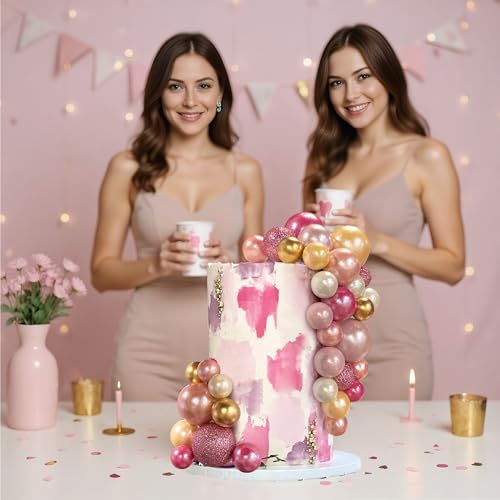 56 PCS Colorful Ball Shaped Cake Topper Pearl Balls Cupcake Cake Insert Topper for Birthday Party Wedding Decoration Supplies(Pink and Seven Colors Series) by RASSLISA - Image 3