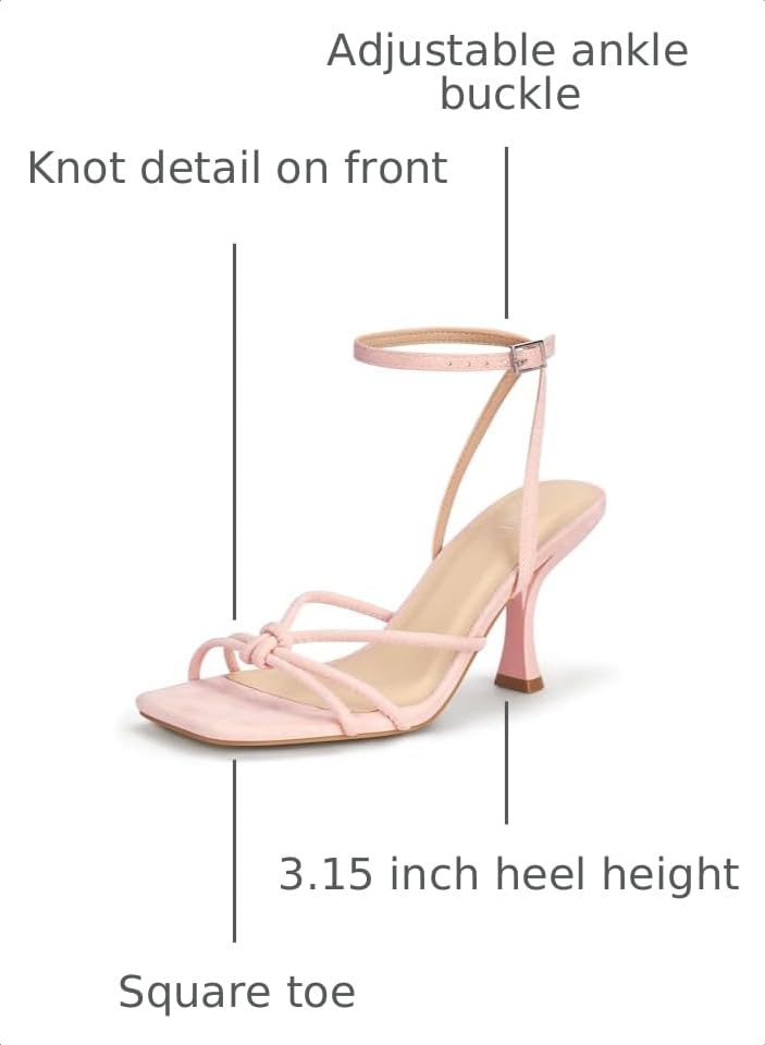Image of PARTY Women's Square Open Toe Strappy Heeled Sandals 3 inch Stiletto Kitten Heel with Ankle Buckle Strap, Comfortable Slingback Summer Dress Shoes