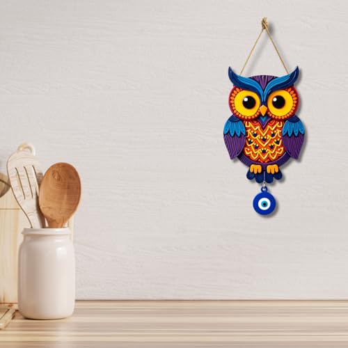 Image of GiftOday Owl Shape Wooden Wall Hanging For Home Decor | Evil Eye Decoration Livingroom, Dining Room | Modern Artwork | MDF Wall Hanging | Wall Hanging Ornament Door Decorative (18 x 30 CM)