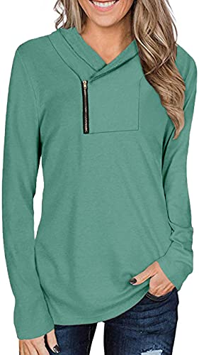 Women's Fashion Hoodies & Sweatshirts with Zipper Casual Long Sleeve Cowl Neck Tops Green L