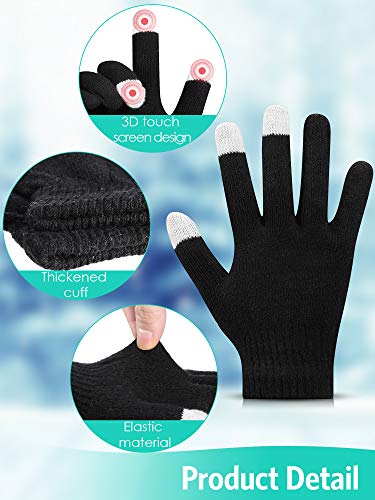 SATINIOR Winter Touch Screen Mittens Stretchy Knit Touchscreen Mittens Unisex Warm Typing Texting Mittens for Women and Men (Black, Gray, 2)