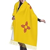 BLWSLC Bufanda de borla con la bandera de Nuevo México para mujer, bufanda cálida, perfecta para usar sobre un abrigo, suéter o traje en primavera, otoño e invierno.