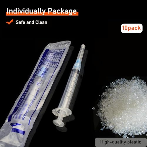 10 Pack 3ml/cc Disposable Luer Lock Lab Syringes with 23Ga 1.5 Inch Needle , Individually Sealed Packed